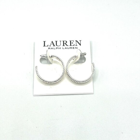 Lauren Ralph Lauren Large Rope Hoop Earrings in Silver MSRP $35 NWT - Picture 2 of 5